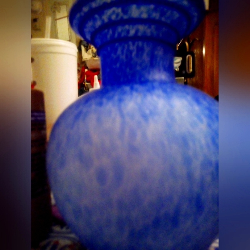 Frosted blue speckled vase Collbalt blue Applied spiritual.
